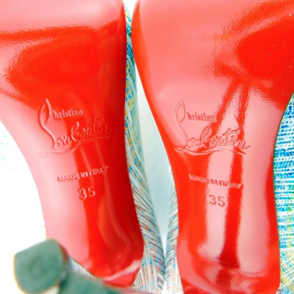 CHRISTIAN LOUBOUTIN Rainbow Multicolor Pastel Textured Leather Heel Pumps 35 - Picture 8 of 9